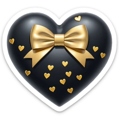 glossy broken black heart with a gold bow and heart pattern on the bow sticker