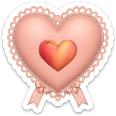 cute baby pink peach colored heart with lace trimming and with a lace ribbon sticker