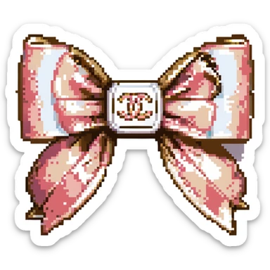 elegant bow with pearls and gold Chanel logo, sparkling effects, glossy, monochrome sticker