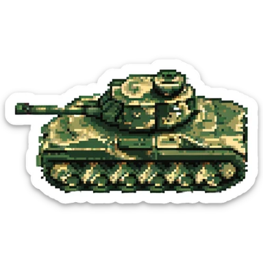 pixel art army tank, side view, green camouflage sticker