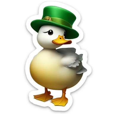 cute chubby duck with hand and wear green hat sticker