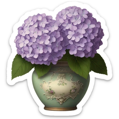 Lilac Hydrangeas in vintage vase sticker