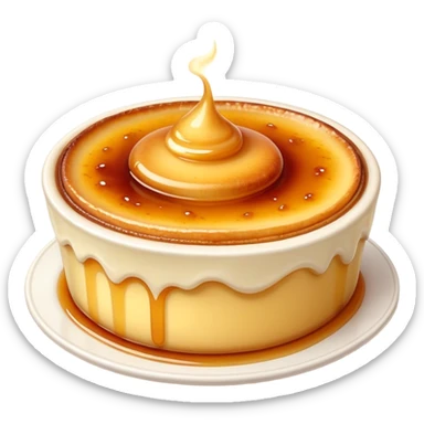 Cinematic Realistic Cr√®me Br√ªl√©e Dessert Emoji, depicted as a rich custard with a perfectly caramelized sugar top rendered with exquisite textures and warm, inviting lighting. sticker