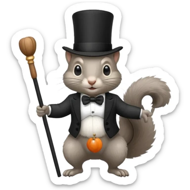 Gray squirrel (all of its fur is gray colored) With a black,completely black tophat sticker