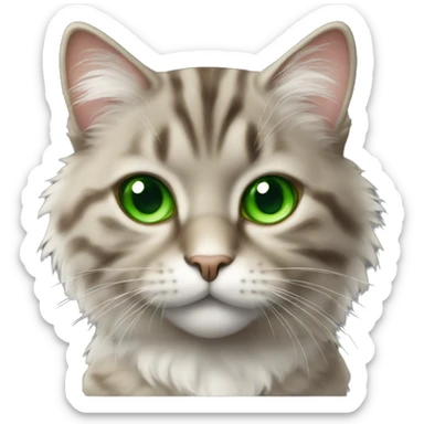 Fluffy tabby cat with green eyes sticker