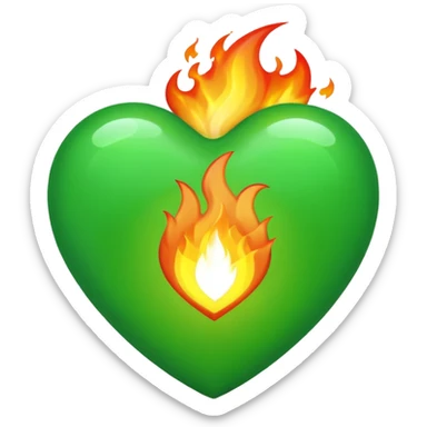 Take the classic "heart on fire" emoji but make it a green heart. sticker