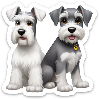 One big gray and dark eyed schnauzer with one small all white schnauzer puppy sticker