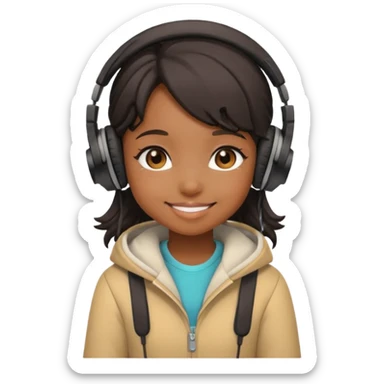 chibi anime black girl smiling with head phones on sticker