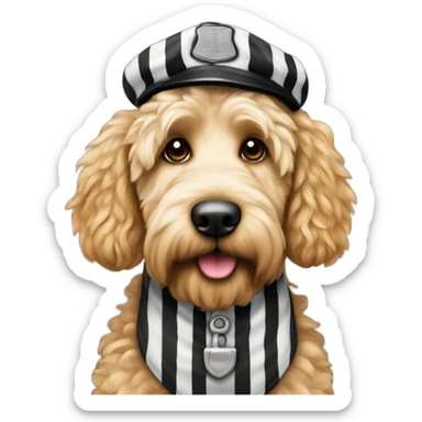 Golden doodle in a jail uniform  sticker