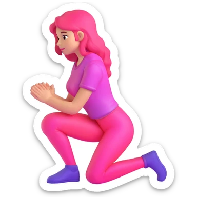 Girl kneeling in playful pose, transparent glass style, bright pink gradient, with shadows and highlights, minimalist design sticker