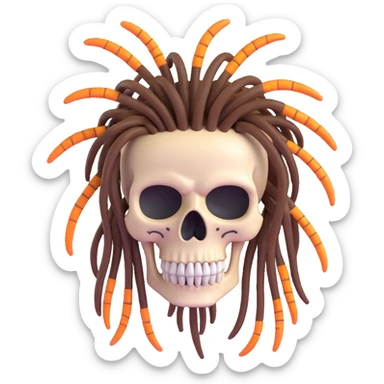 3D cartoon skull with dreadlocks, playful and bold sticker