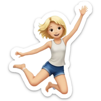 Blond girl jumping off roof smiling  sticker