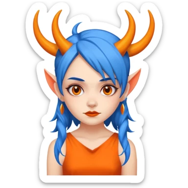 blue hair girl with evil horns and orange dress sticker