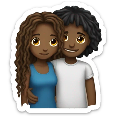 Brown girl with wavy hair hugging black boy who has dreads  sticker