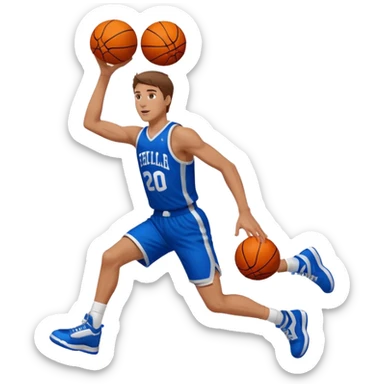 A white man with brown hair with a basketball, doing a layup sticker