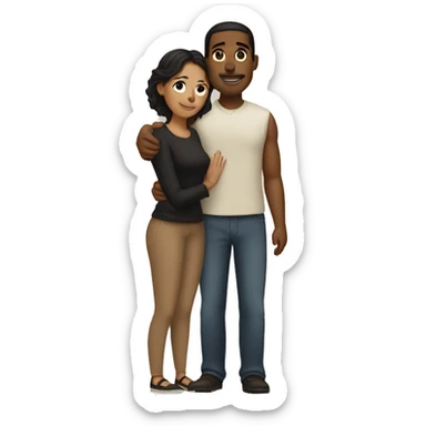 Couple embrace. Brown man with black hair and white woman with brown hair sticker