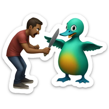 Duck beating up a monster  sticker