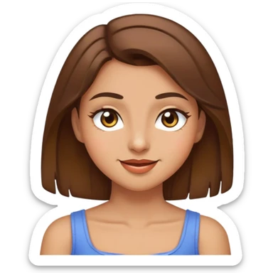 girl with brown hair to the shoulders, brown eyes, olive complexion, winking sticker