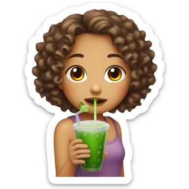 curly girl drinking boba sticker
