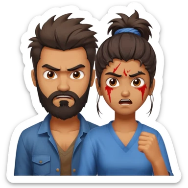 brother and sister fighting modern culture naughty  - indian skin and hairstyle - men beard  sticker