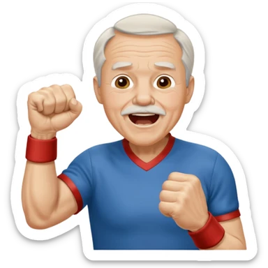 A grandpa in a vintage jersey, pumping his fist and shouting proudly. sticker