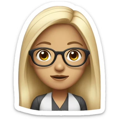 Girls who works as an ai engineer, big eyes, wear glasses, fair and long hairs, face only sticker