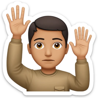 surrenders, portray an authentic 1980 Iraqi with a sad face and raised hands sticker