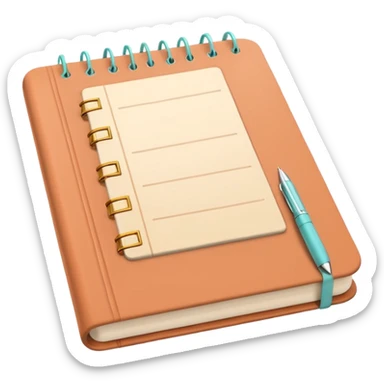 modern elegant planner with checkmarks emoji, 3D style, pastel terracotta, beige or pink and gold, clean design sticker