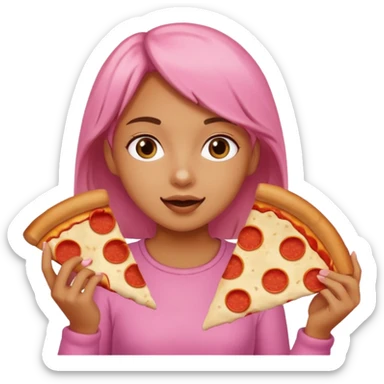 Pink girl eating pitza toast sticker