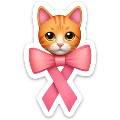 Pink ribbon with orange cat sticker
