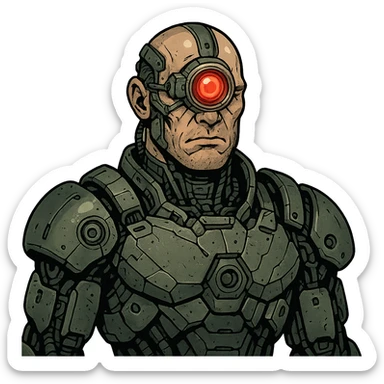 Cyclops, futuristic, cybernetic implants, one eye sticker