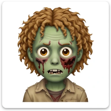 emoji de zumbi cabelo cacheado castanho claro e olho castanho sticker