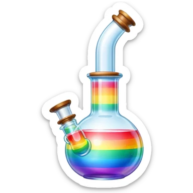 transparent bong with vibrant rainbow water, classic shape, no fruit sticker