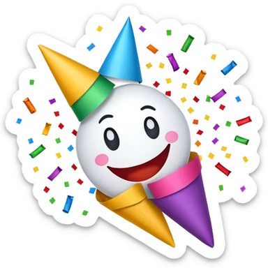 Party popper with confetti and a big smile sticker