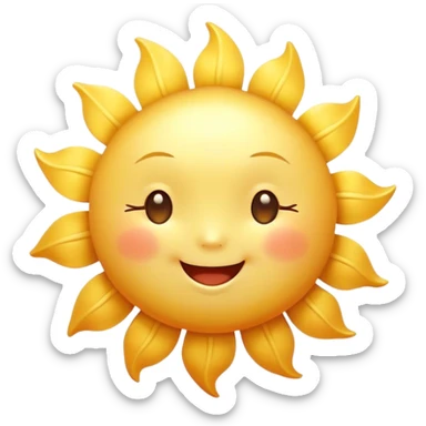 Cinematic tiny happy sun, golden and round, chubby with a warm smile, gentle rays beaming softly, radiating warmth and happiness, irresistibly cute. sticker