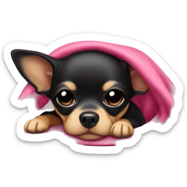 black & tan chihuahua puppy sleeping with a pink blanket  sticker