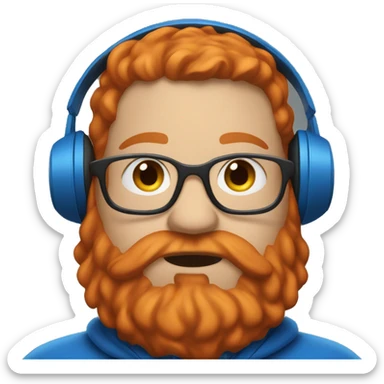 fat red head wearing blue hoodie with beard and headphones sticker