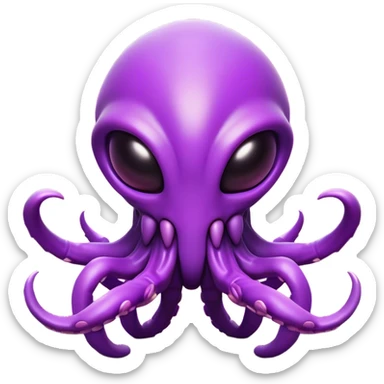 Clash of Clans aesthetic: Cinematic Playful Zerg Alien Emoji, rendered in a 3D vector-style similar to standard emojis with minimal shading and bold, simplified shapes. A compact, isometric, otherworldly creature with insectoid, organic details and subtle, eerie tentacles, softly glowing with a sinister alien charm. Simplified yet unmistakably iconic, highly detailed and consistent, glowing with a soft, spectral radiance and high shine. Stylized with a touch of bio-engineered mischief and a soft glowing outline, capturing the essence of a fearsome extraterrestrial menace with a playful twist! sticker
