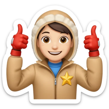 HD a smiling happy dancing toon star with both gloved hands doing thumbs up and blue background sticker