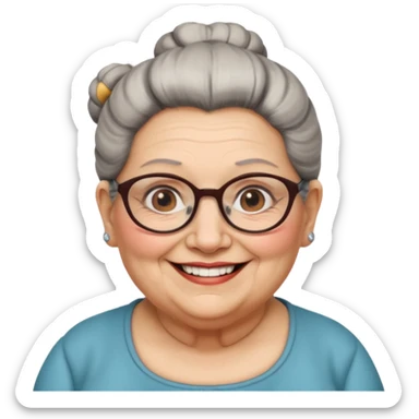 fat old woman with big bun hair and glassess, no earrings sticker