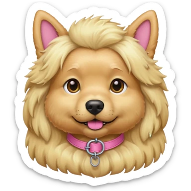 fluffy blonde dog with pink collar  sticker