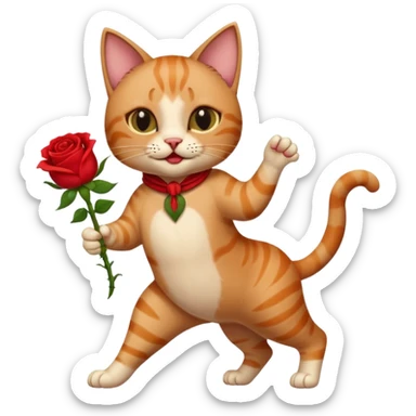 cat with rose in mouth dancing tango sticker