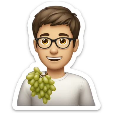 Classy short-brown-haired, bitter, bespectacled young man throwing grapes sticker