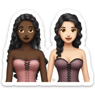 draw two girls separately in corsets with fair skin and brown eyes one has straight shoulder length black hair and the other with wavy long brown hair sticker