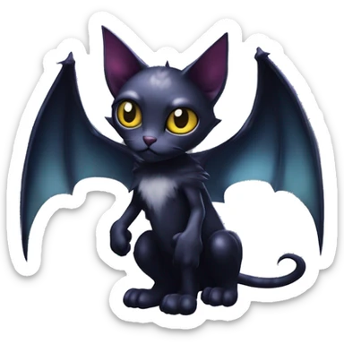 Cute edgy cool realistic vampiric dark eldritch fantasy cat-vernid-Fakémon-Digimon with bat-wings as ears full body sticker