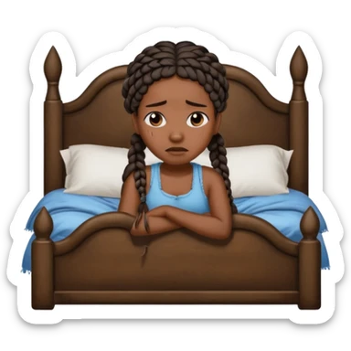 Black woman with braids in a big king size bed by herself crying sticker