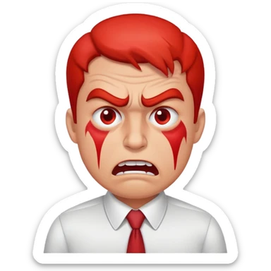 Agitated businessman with red face, furrowed brows, looking stressed sticker