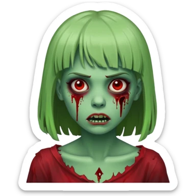 Mulher cabelo de franjinha pele verde zumbi sangrando bonito com zundo escuro noite  sticker