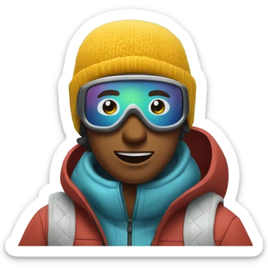 Guy wearing a beanie and goggles snow boarding sticker