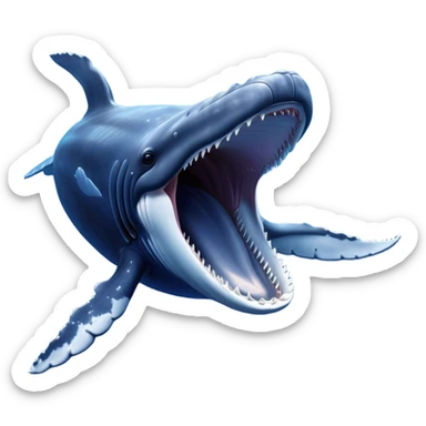 Meme-Worthy Singing Humpback Whale Portrait Emoji, Mouth open wide in a dramatic, melodious pose, showcasing a deep blue-gray body with barnacle accents and an expressive, soulful gaze, Simplified yet artistically graceful features, highly detailed, glowing with a soft, magical marine aura, high shine, enchanting and full of life, stylized with an air of deep-sea wonder, soft glowing outline, capturing the essence of a majestic humpback whale mid-song, resonating with the beauty of the ocean's ancient melodies! sticker